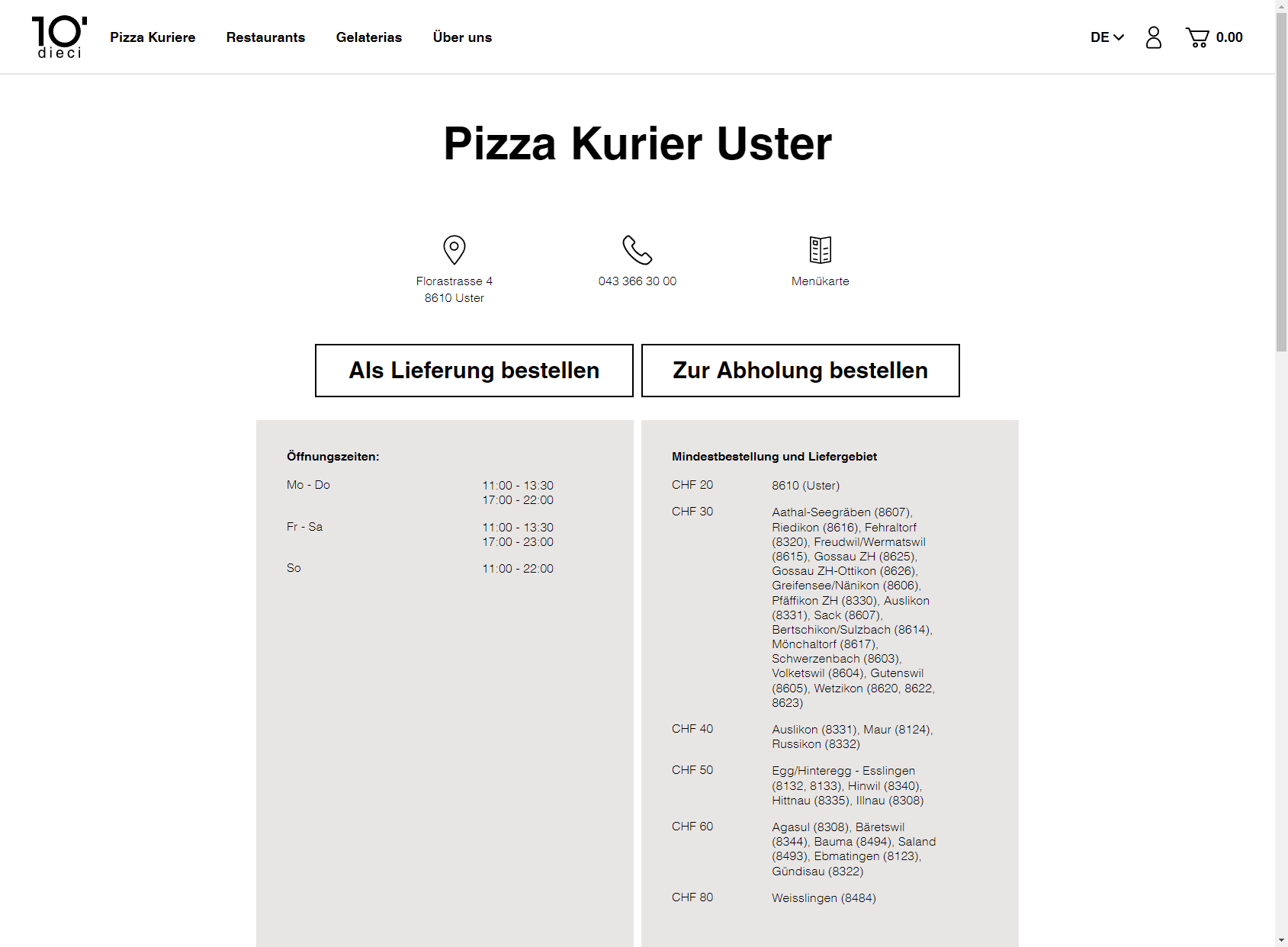 dieci Pizza Kurier Uster